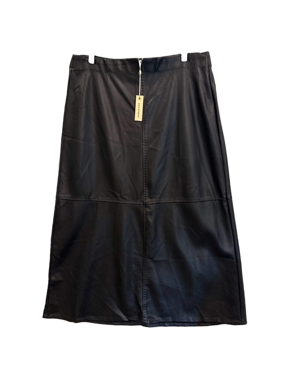 Max Studio Black Faux Leather Panel Midi Skirt